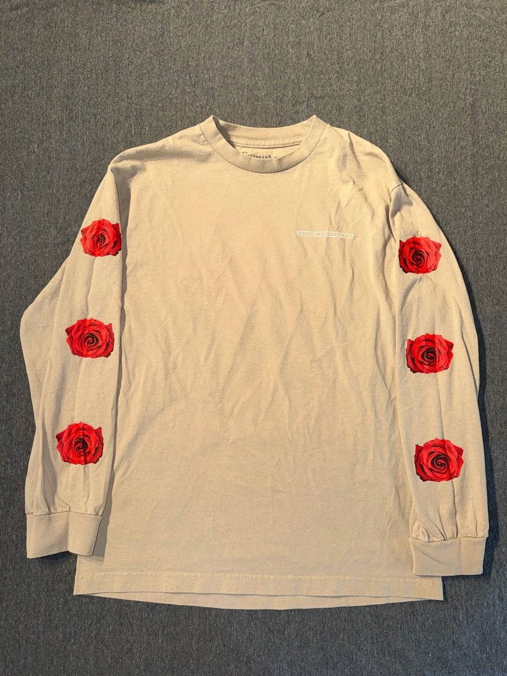 Empyre Beige Long Sleeve Tee with Red Rose Sleeve Prints